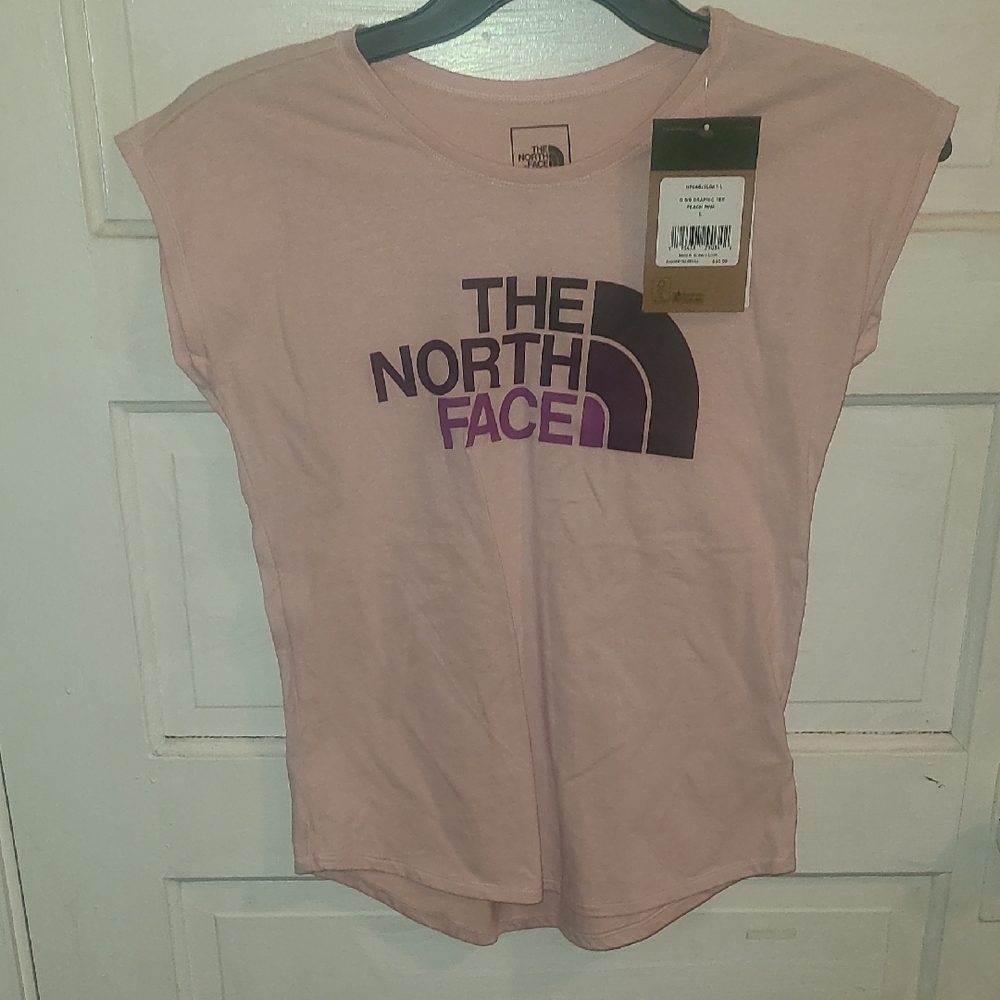 The North Face Light Pink Tee with Purple Logo